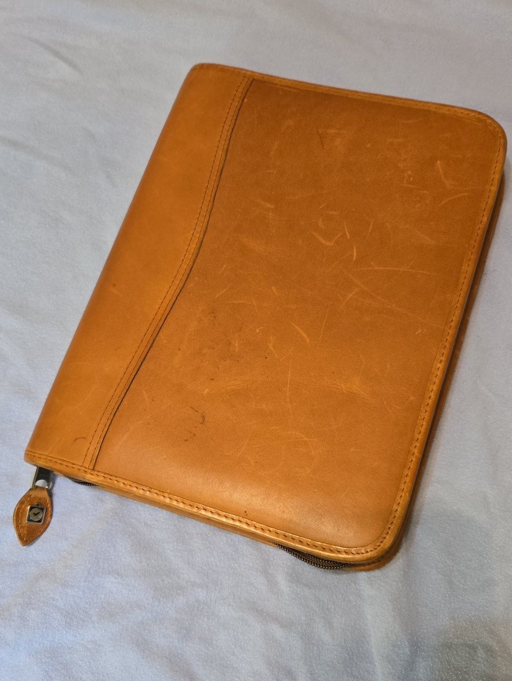 Day TIMER Leather Zip Portfolio Case - Tan